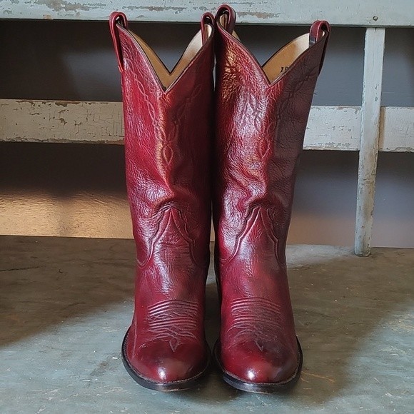 🔥HP🔥 Larry Mahan Men's Maroon/Red Leather Boots Size 9EE / Wide - Picture 6 of 12